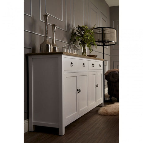 Townhouse 4 Doors / 4 Drawers Sideboard, Oak Wood, Veneer, Birchwood, White