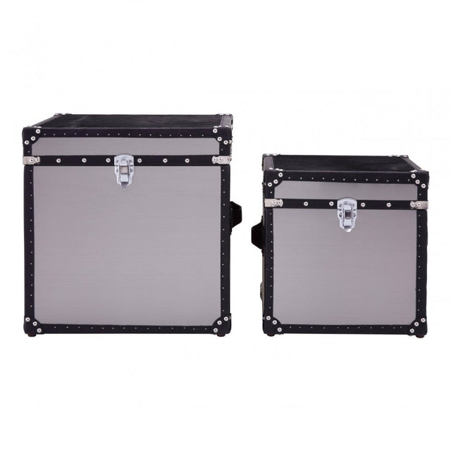 Black / White Genuine Cowhide Storage Trunk Set, Cowhide, Stainless Steel, Black