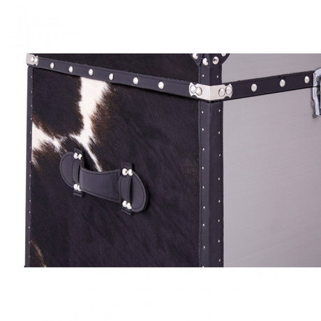 Black / White Genuine Cowhide Storage Trunk Set, Cowhide, Stainless Steel, Black
