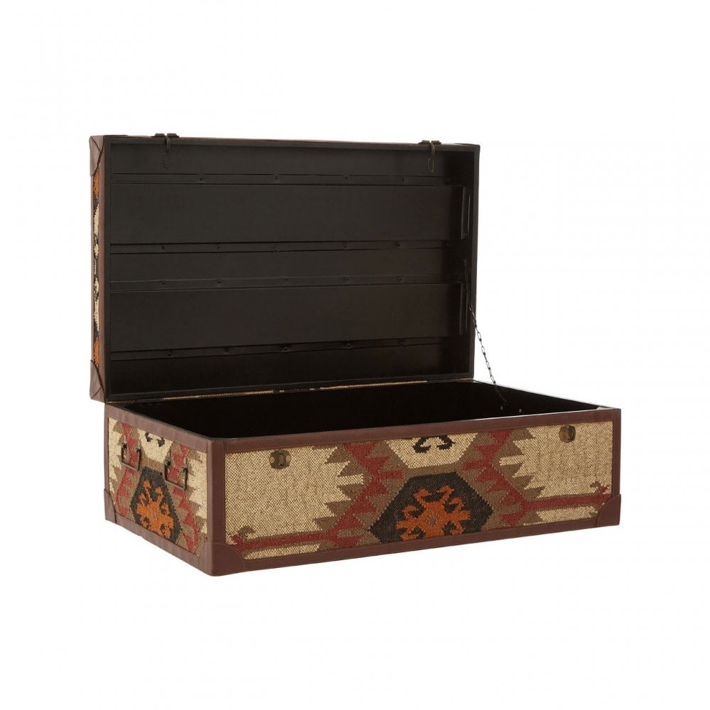 Coffee Table Trunk, Cotton, Galvanised Iron, Jute, Multi-Coloured
