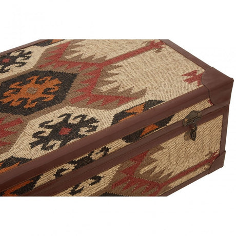 Coffee Table Trunk, Cotton, Galvanised Iron, Jute, Multi-Coloured
