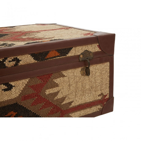 Coffee Table Trunk, Cotton, Galvanised Iron, Jute, Multi-Coloured