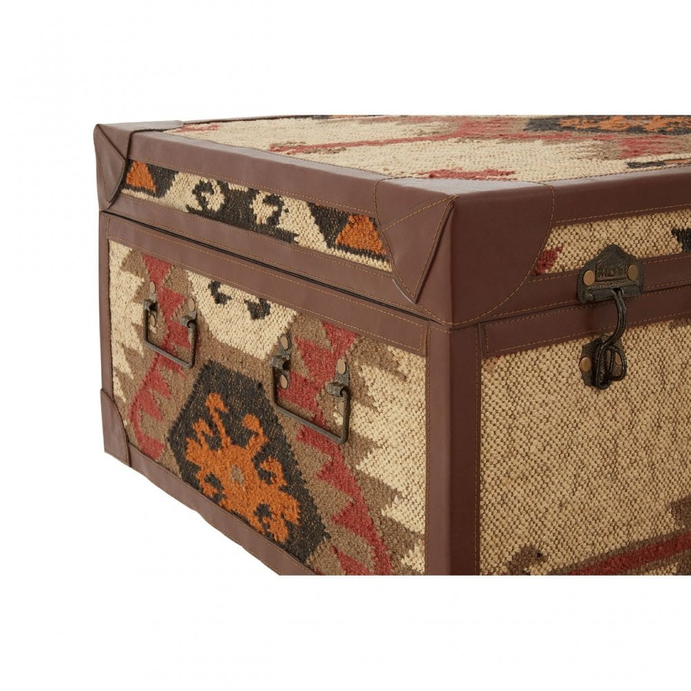 Coffee Table Trunk, Cotton, Galvanised Iron, Jute, Multi-Coloured