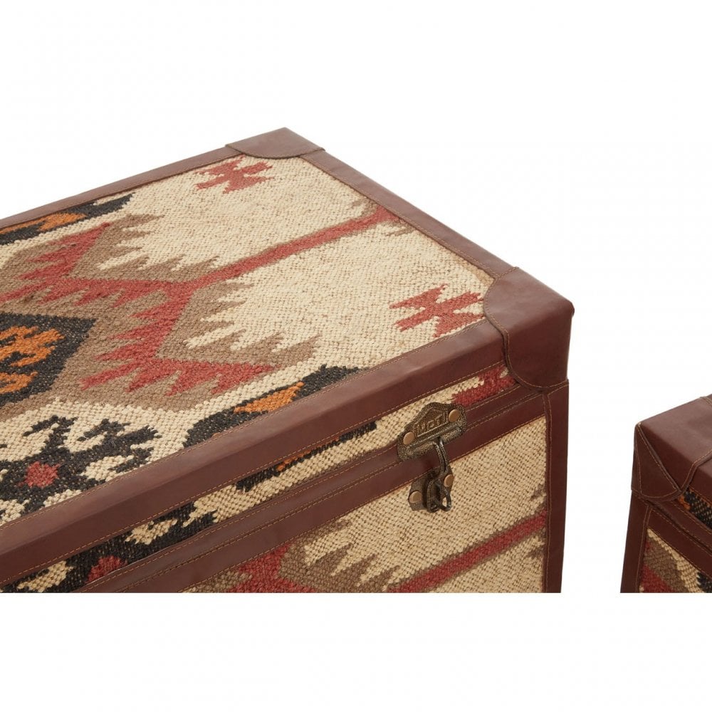 Multi Print Storage Trunks, Cotton, Galvanised Iron, Jute, Multi-Coloured