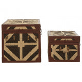 Aztec Set of 2 Storage Trunks, Cotton, Galvanised Iron, Jute, Black