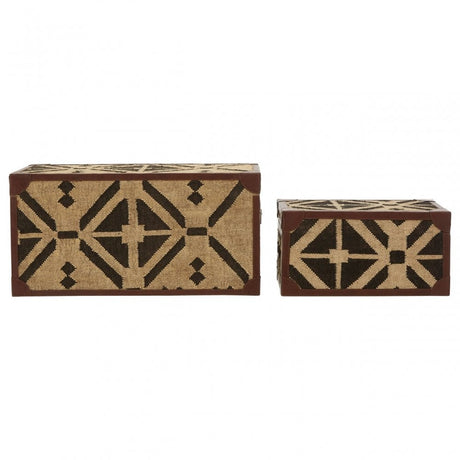 Aztec Set of 2 Storage Trunks, Cotton, Galvanised Iron, Jute, Black