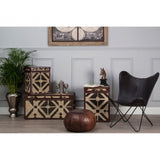 Aztec Set of 2 Storage Trunks, Cotton, Galvanised Iron, Jute, Black