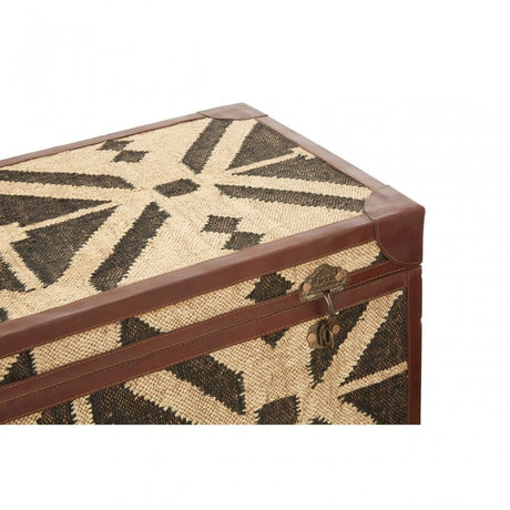 Aztec Set of 2 Storage Trunks, Cotton, Galvanised Iron, Jute, Black