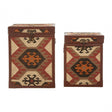 Multi Print Side Table Trunks, Cotton, Galvanised Iron, Jute, Multi-Coloured
