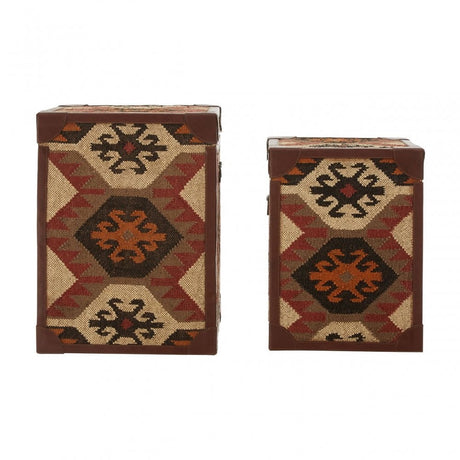 Multi Print Side Table Trunks, Cotton, Galvanised Iron, Jute, Multi-Coloured