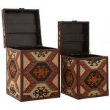 Multi Print Side Table Trunks, Cotton, Galvanised Iron, Jute, Multi-Coloured