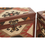 Multi Print Side Table Trunks, Cotton, Galvanised Iron, Jute, Multi-Coloured