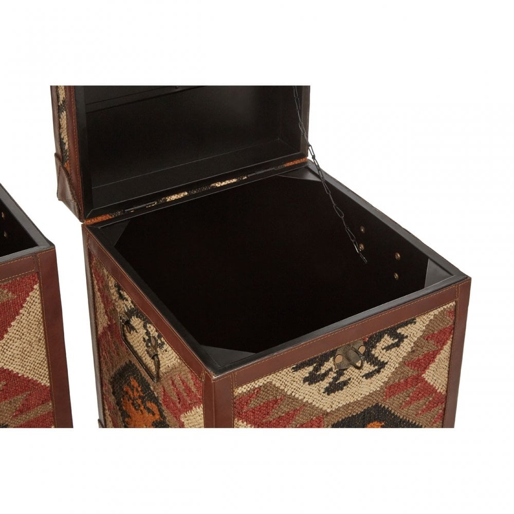 Multi Print Side Table Trunks, Cotton, Galvanised Iron, Jute, Multi-Coloured
