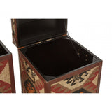 Multi Print Side Table Trunks, Cotton, Galvanised Iron, Jute, Multi-Coloured