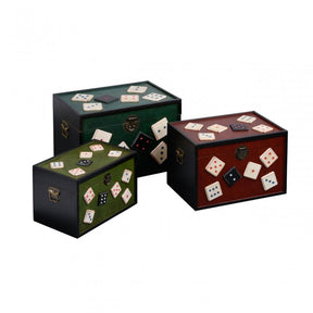 Set of 3 Storage Trunks, Wood, Multi-Coloured