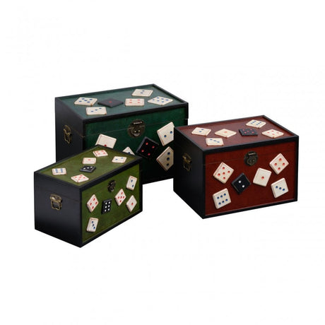 Set of 3 Storage Trunks, Wood, Multi-Coloured