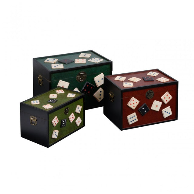 Set of 3 Storage Trunks, Wood, Multi-Coloured