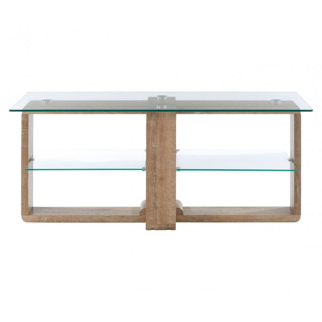 Barton Media Unit, Wood, Tempered Glass, Natural