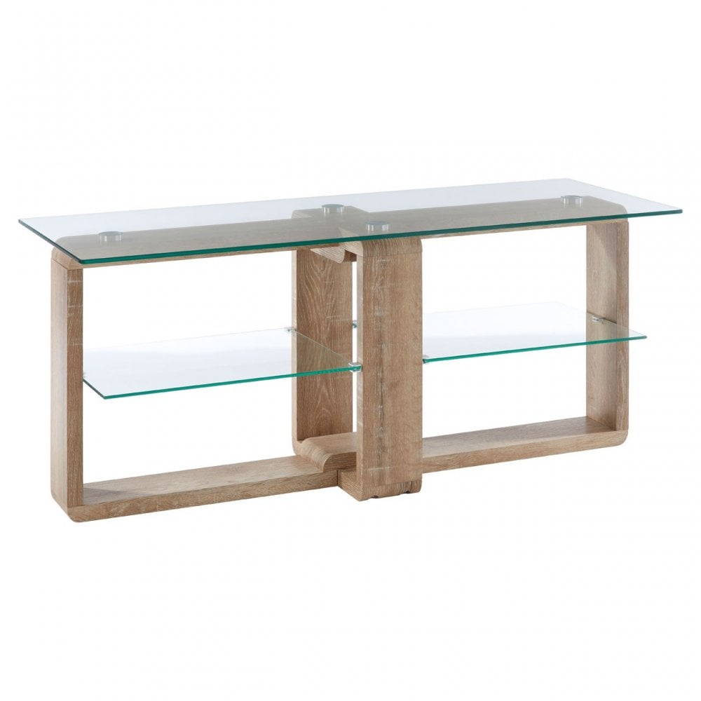 Barton Media Unit, Wood, Tempered Glass, Natural