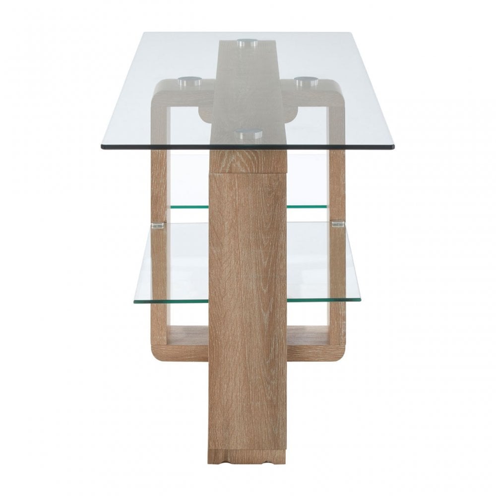 Barton Media Unit, Wood, Tempered Glass, Natural