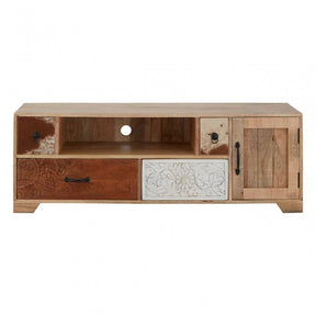Marwar Mango Wood Media Unit, Leather, Mango Wood, Multi-Coloured