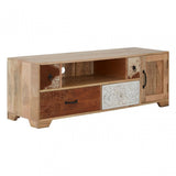 Marwar Mango Wood Media Unit, Leather, Mango Wood, Multi-Coloured