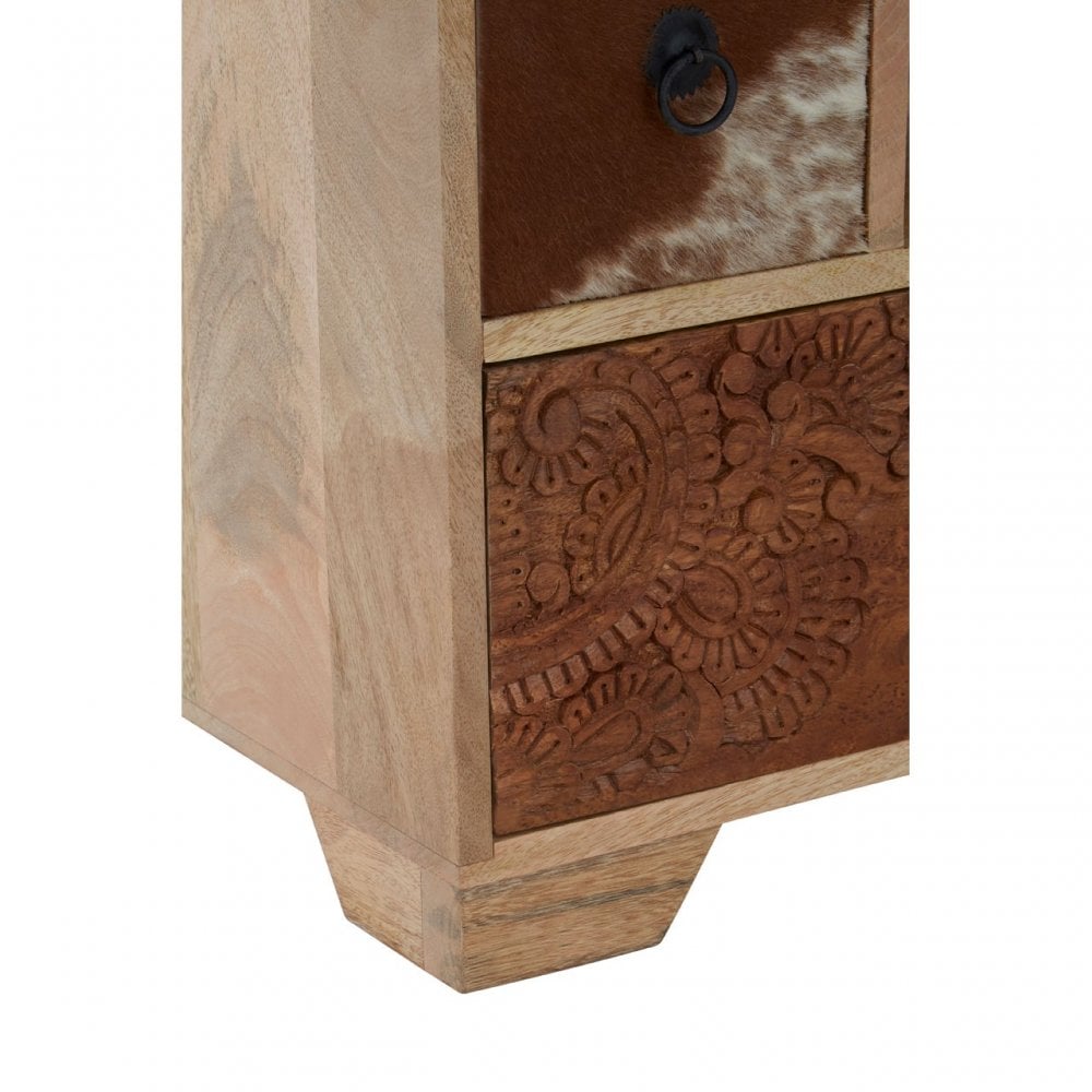 Marwar Mango Wood Media Unit, Leather, Mango Wood, Multi-Coloured