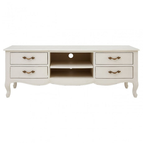 Charles 4 Drawer2 Set Shelves White Media Unit, Bayur Wood, White