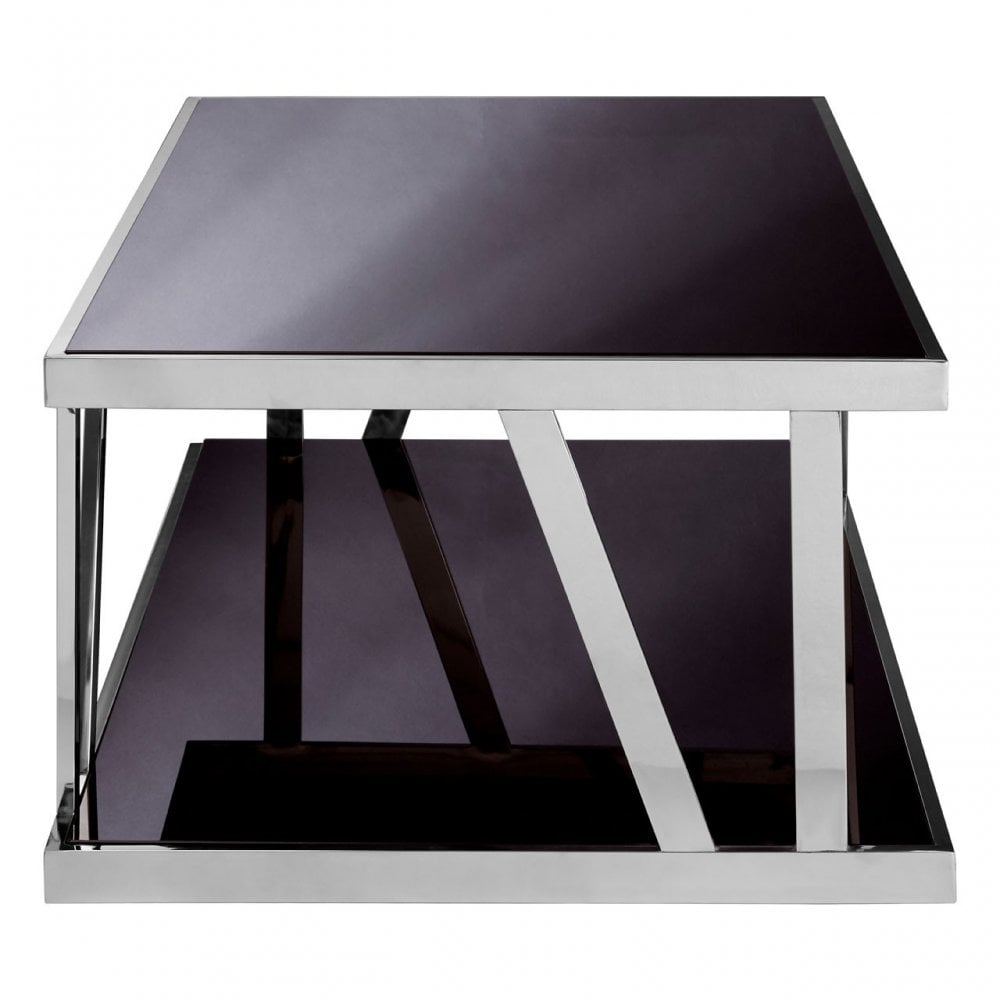 Pantino Black Glass Coffee Table, Stainless Steel, Glass, Black