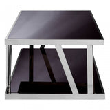 Pantino Black Glass Coffee Table, Stainless Steel, Glass, Black