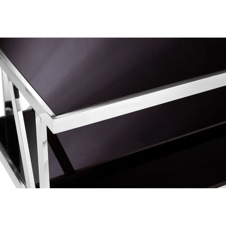 Pantino Black Glass Coffee Table, Stainless Steel, Glass, Black