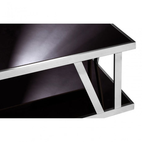 Pantino Black Glass Coffee Table, Stainless Steel, Glass, Black