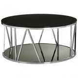 Camperian Round Chrome Finish Coffee Table, Stainless Steel, Glass, Black