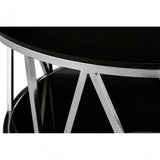 Camperian Round Chrome Finish Coffee Table, Stainless Steel, Glass, Black