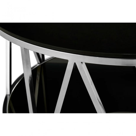 Camperian Round Chrome Finish Coffee Table, Stainless Steel, Glass, Black