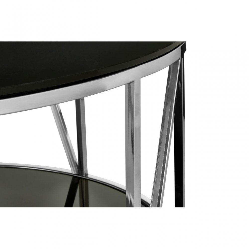 Camperian Round Chrome Finish Coffee Table, Stainless Steel, Glass, Black