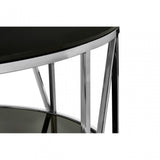 Camperian Round Chrome Finish Coffee Table, Stainless Steel, Glass, Black