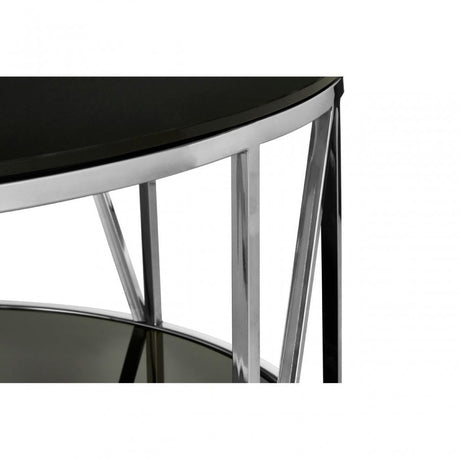 Camperian Round Chrome Finish Coffee Table, Stainless Steel, Glass, Black