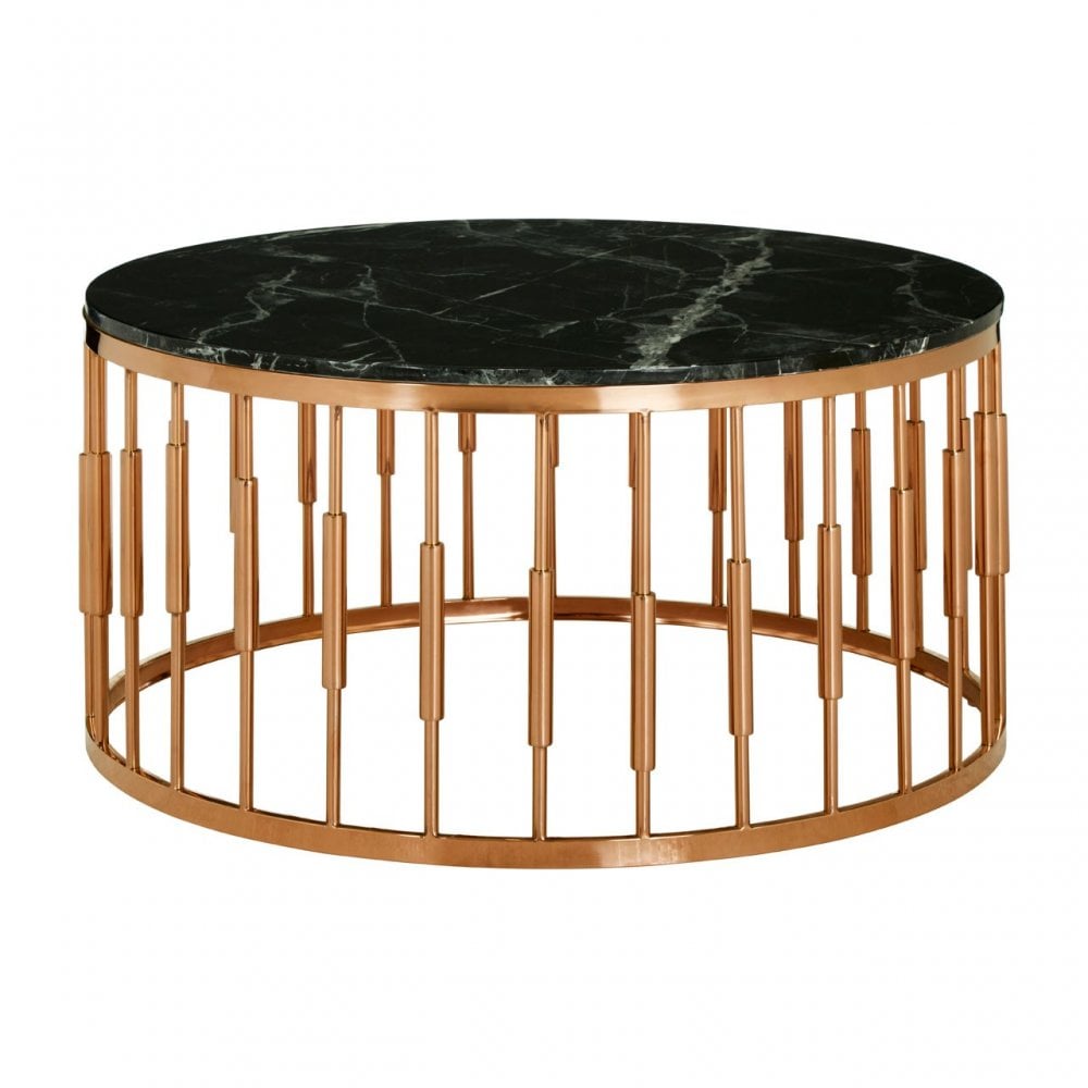 Camperian Round Marble Top Coffee Table, Marble, Stainless Steel, Black