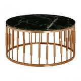 Camperian Round Marble Top Coffee Table, Marble, Stainless Steel, Black