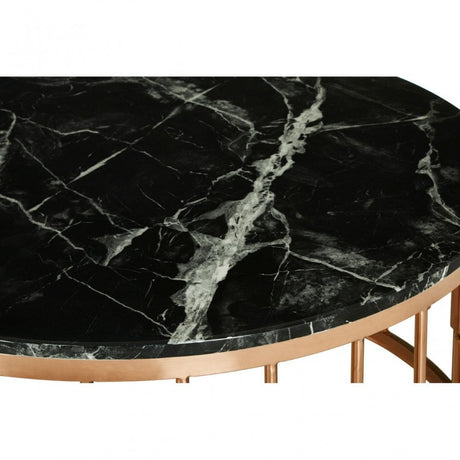 Camperian Round Marble Top Coffee Table, Marble, Stainless Steel, Black
