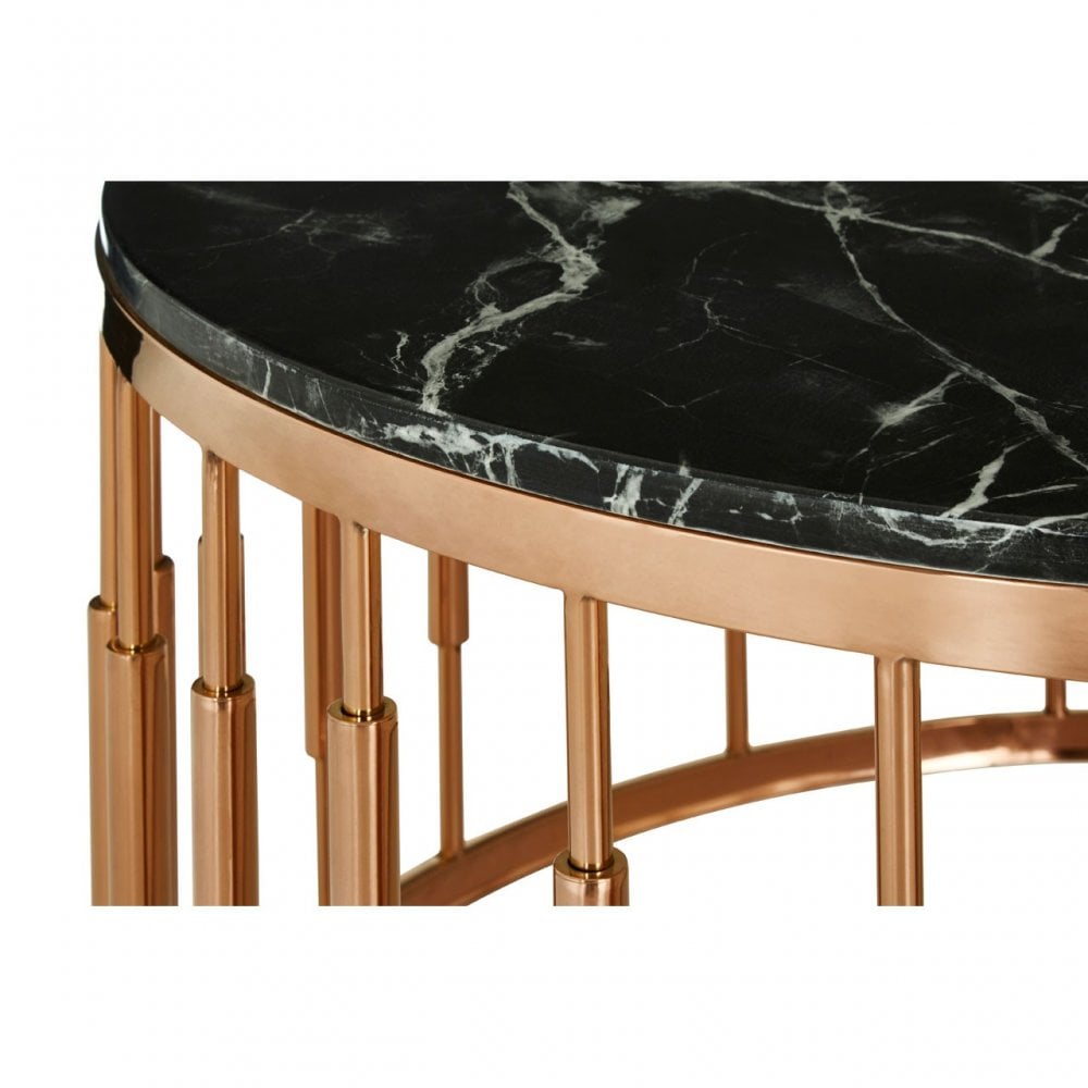 Camperian Round Marble Top Coffee Table, Marble, Stainless Steel, Black