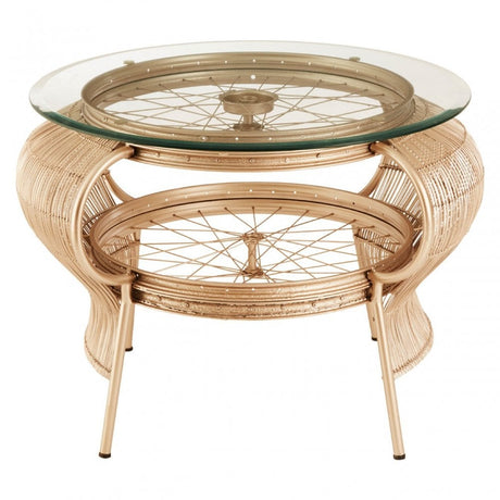 Oscar Champagne Gold Finish Table, Bamboo, Glass, Iron, Champagne