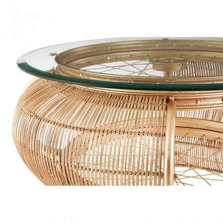 Oscar Champagne Gold Finish Table, Bamboo, Glass, Iron, Champagne