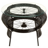 Oscar Black Finish Table, Bamboo, Glass, Iron, Black