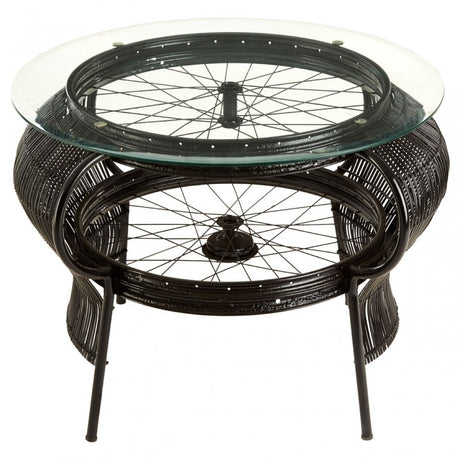 Oscar Black Finish Table, Bamboo, Glass, Iron, Black
