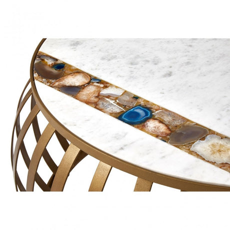 Vizzini Round Coffee Table, Agate, Iron, Marble, Brass