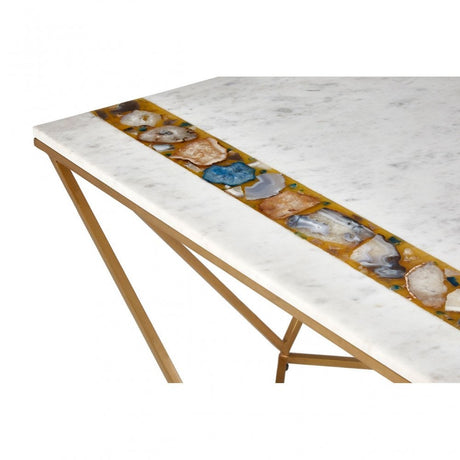 Vizzini Square Coffee Table, Agate, Iron, Marble, Brass