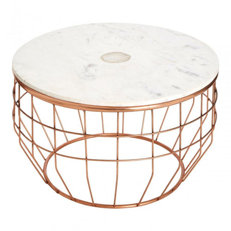 Vizzini White Marble Coffee Table, Agate, Iron, Marble, Copper