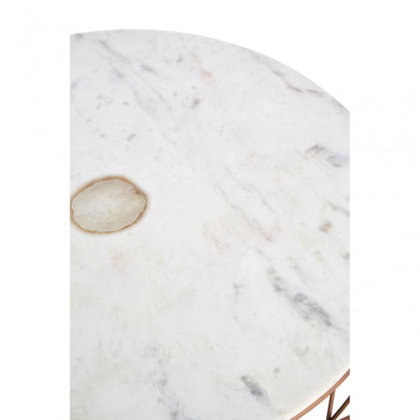 Vizzini White Marble Coffee Table, Agate, Iron, Marble, Copper